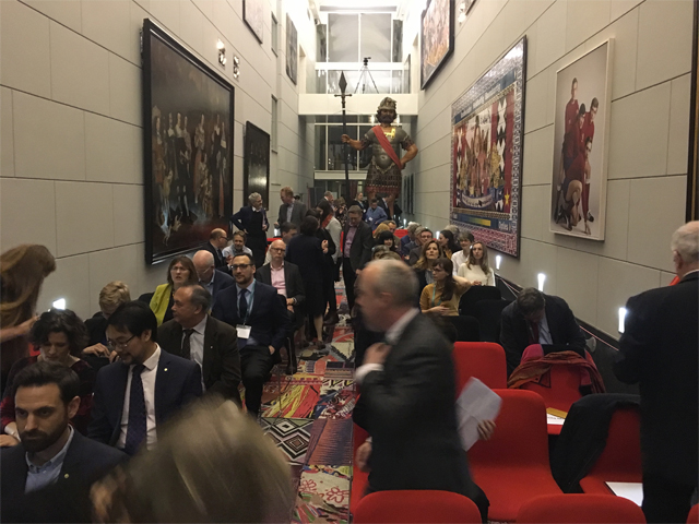 A hallway filled with people at the Digital Preservation Award event 2018