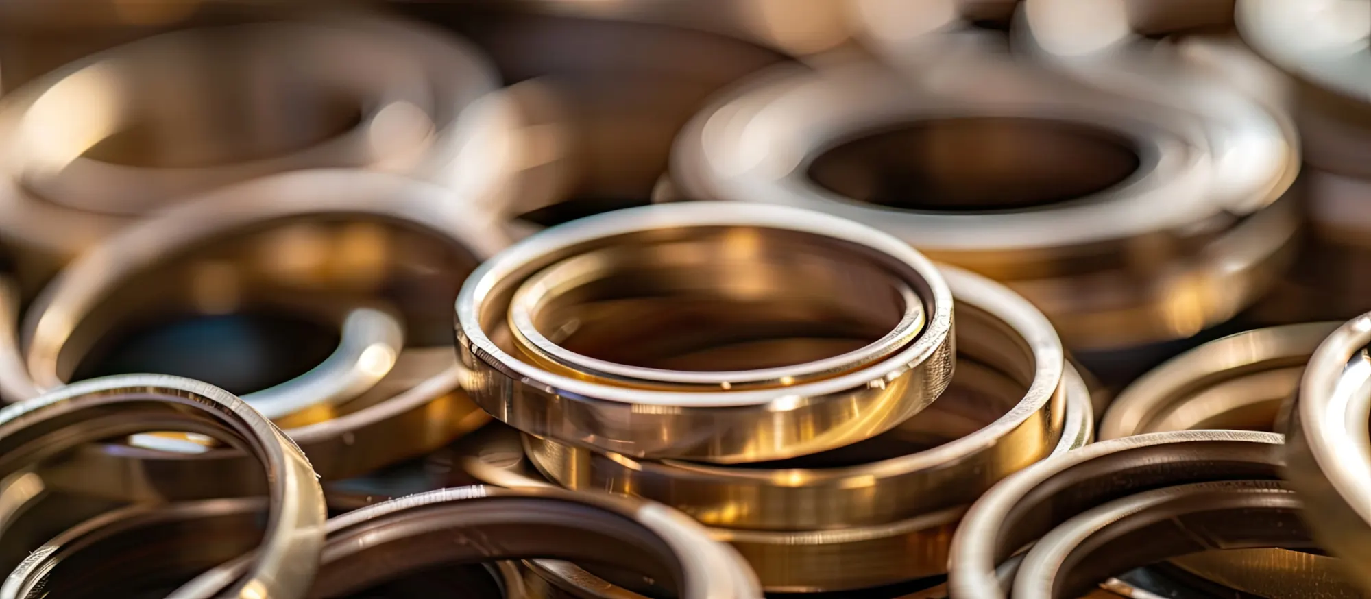 <p>A detailed view of a collection of metal rings.</p>