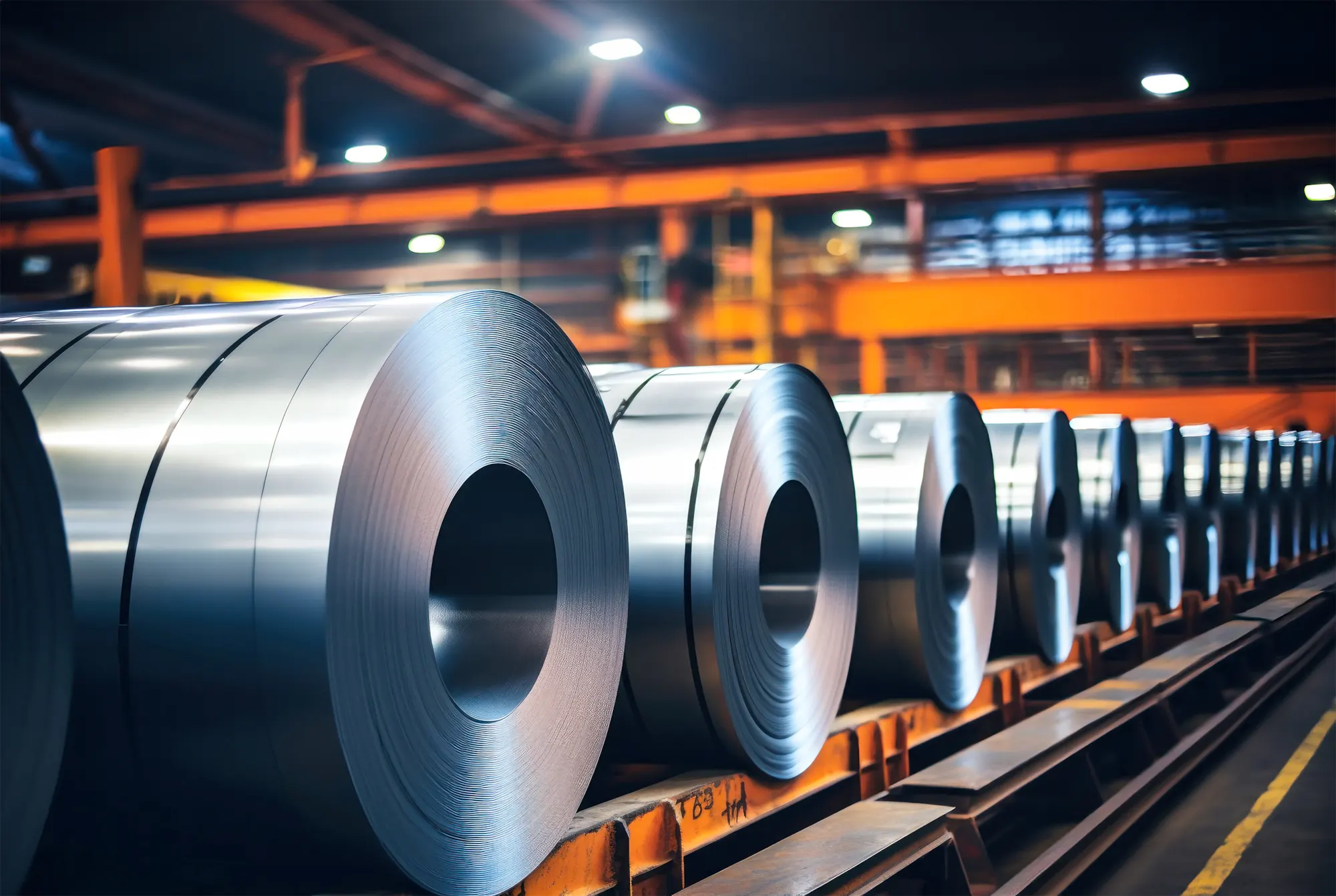 <p>Steel coils in warehouse.</p>